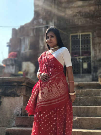 Traditional Garba Dance Gujarati Bandhani Saree(Red)