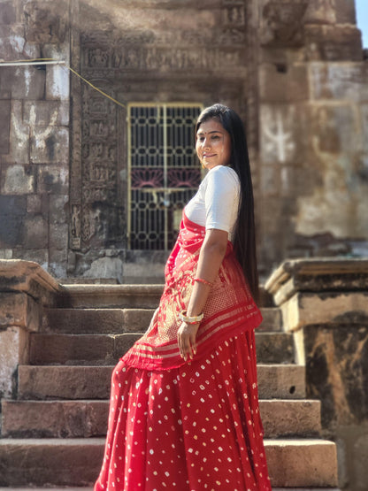 Traditional Garba Dance Gujarati Bandhani Saree(Red)