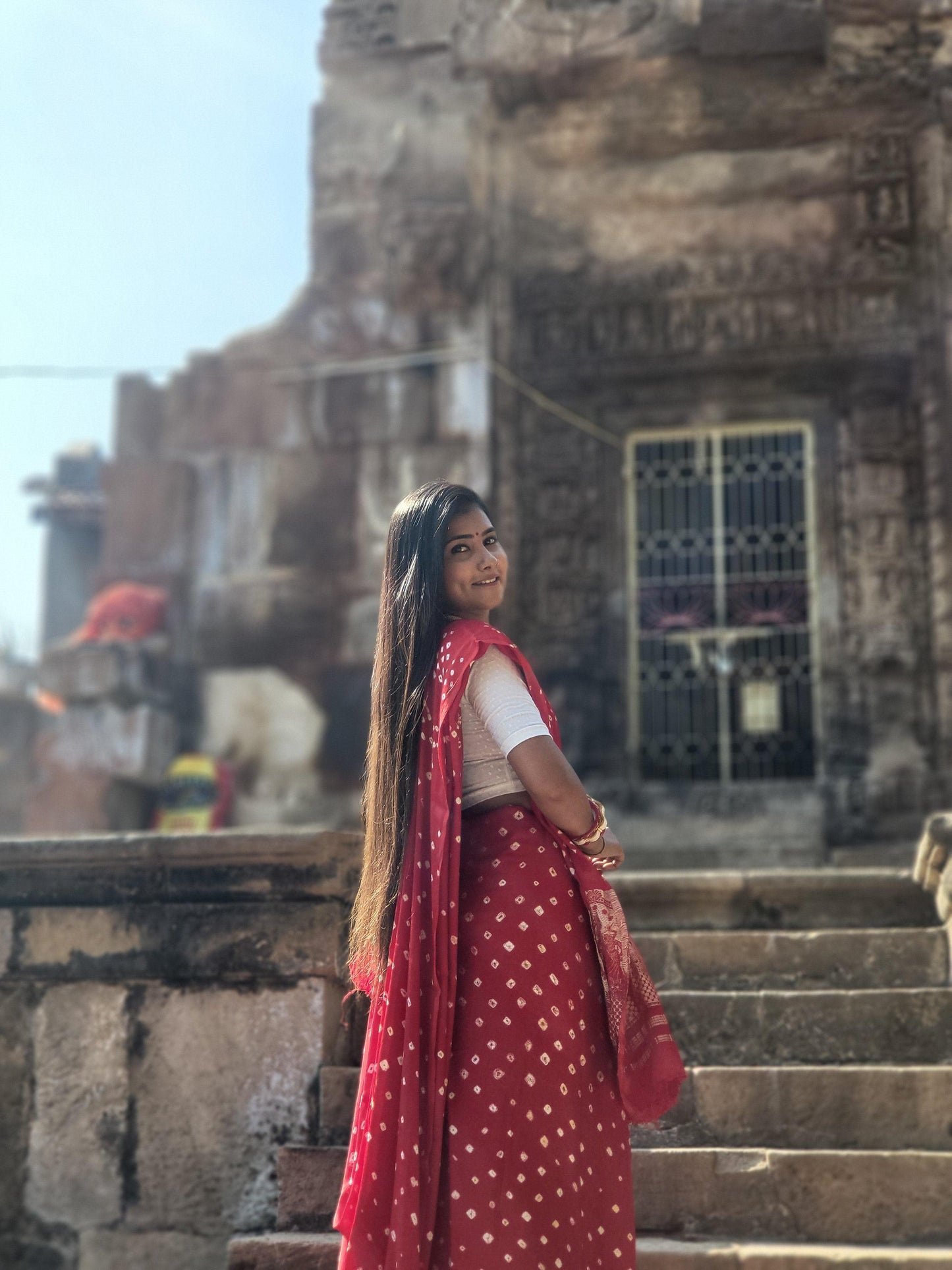 Traditional Garba Dance Gujarati Bandhani Saree(Red)