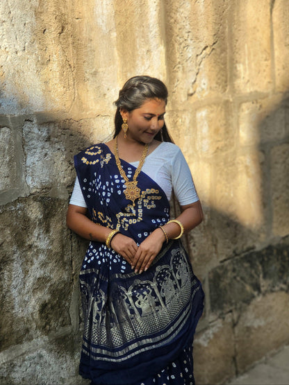 Traditional Garba Dance Gujarati Bandhani Saree(Blue)