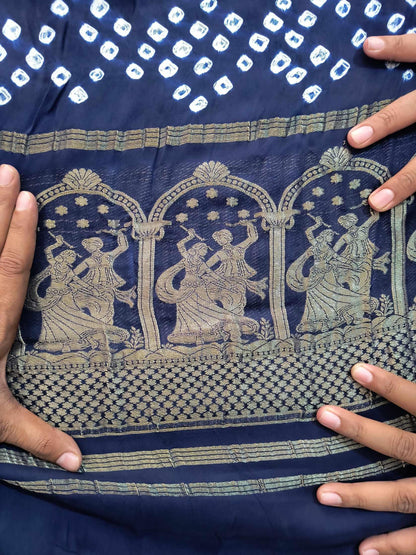 Traditional Garba Dance Gujarati Bandhani Saree(Blue)