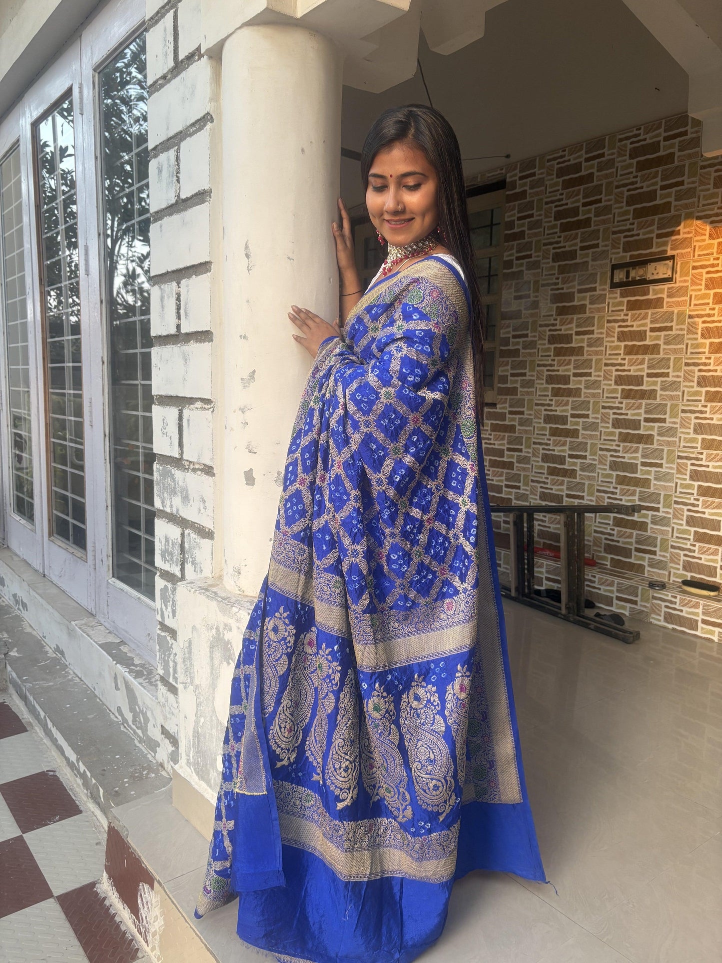 Gujarati Bandhani Saree with Gadwal Work