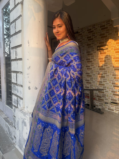 Gujarati Bandhani Saree with Gadwal Work