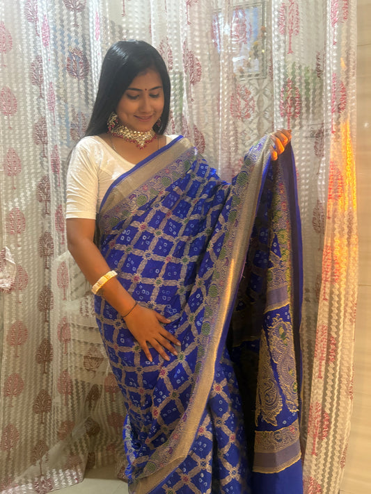 Gujarati Bandhani Saree with Gadwal Work